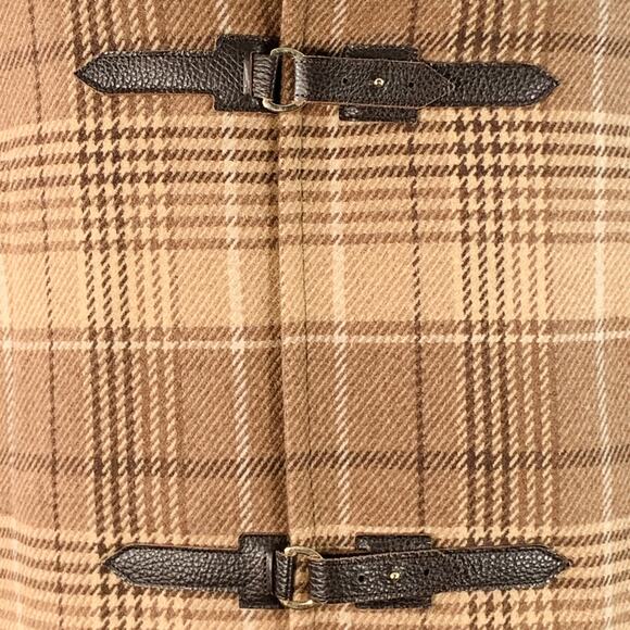 ELEVENTY Size 42 Tan Brown Glenplaid Wool Cashmere Leather Trim Toggle Coat - Picture 2 of 12